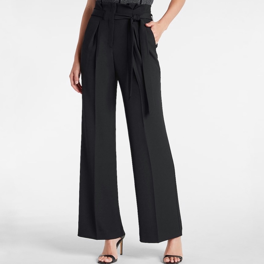 High Waisted Belted Twill Wide Leg Pant